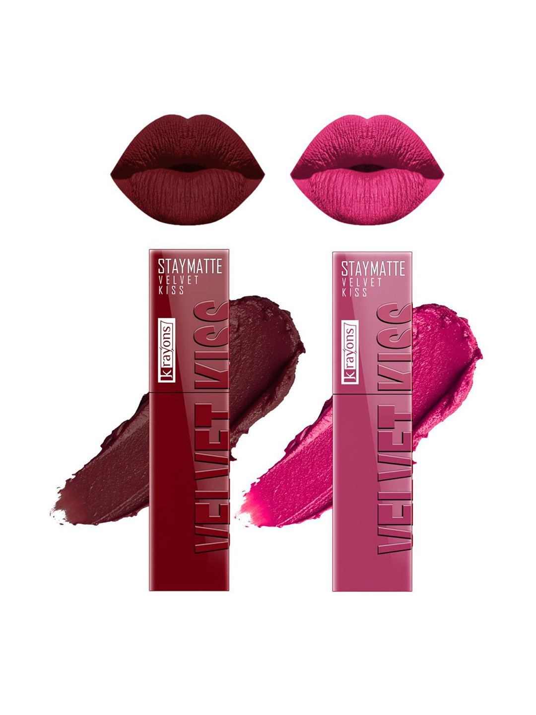 krayons Velvet Kiss Set Of 2 Liquid Lipstick - 3.5 ml Each - Pink Punch 09-Wow Maroon 10
