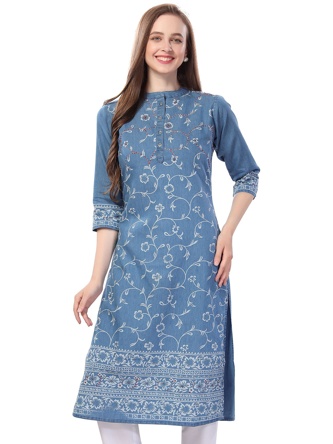 Meher Impex Floral Printed With Thread Work Straight Kurta