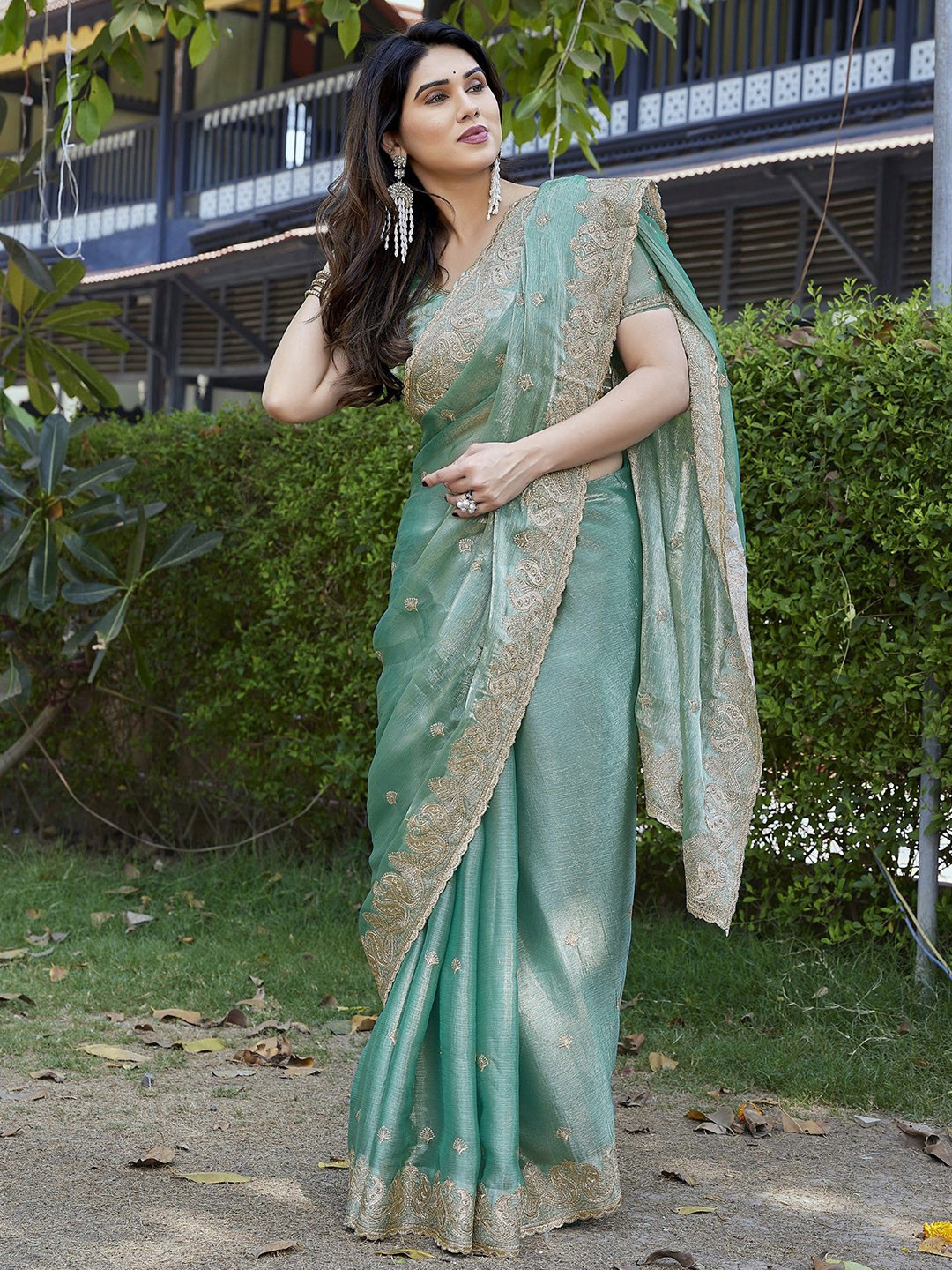 Moda Rapido Ethnic Motifs Embroidered Organza Saree