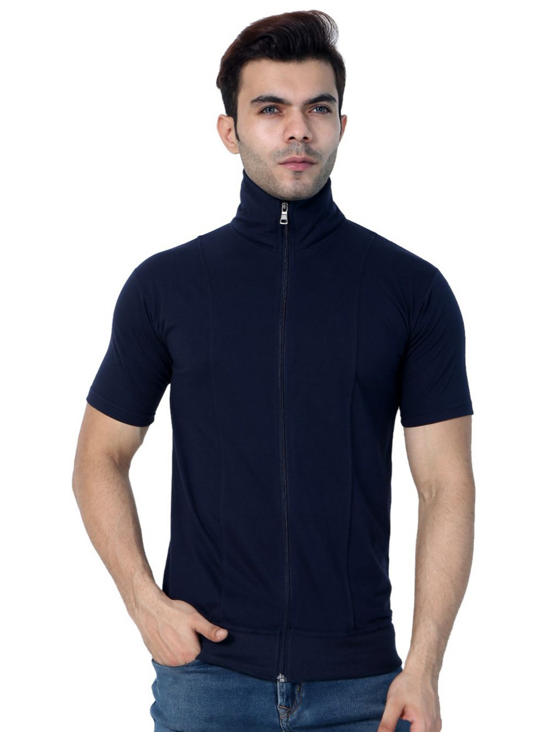 Black Collection Men High Neck Raw Edge T-shirt