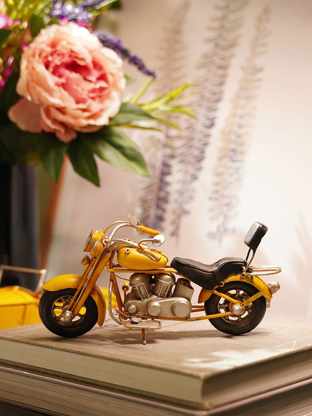 Pure Home and Living Vintage Bike Yellow Metal Metallic Living Room Medium Showpiece - 4.5 Inches