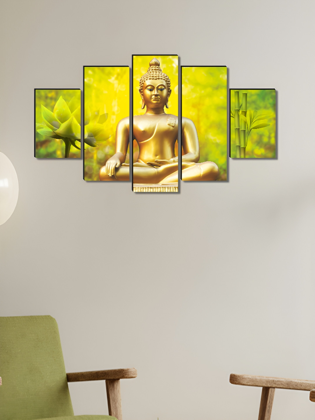 Myntra Elegant Homes Green & Gold-Toned 5 Piece Wood Religious Wall Paintings