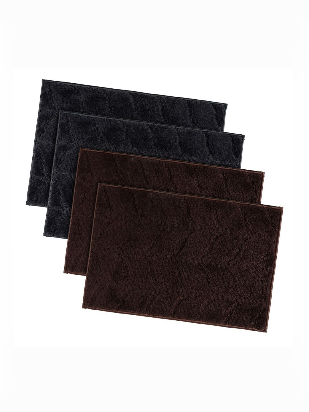 Aura 4-Pcs Brown & Black Self-Designed Anti Skid Doormats