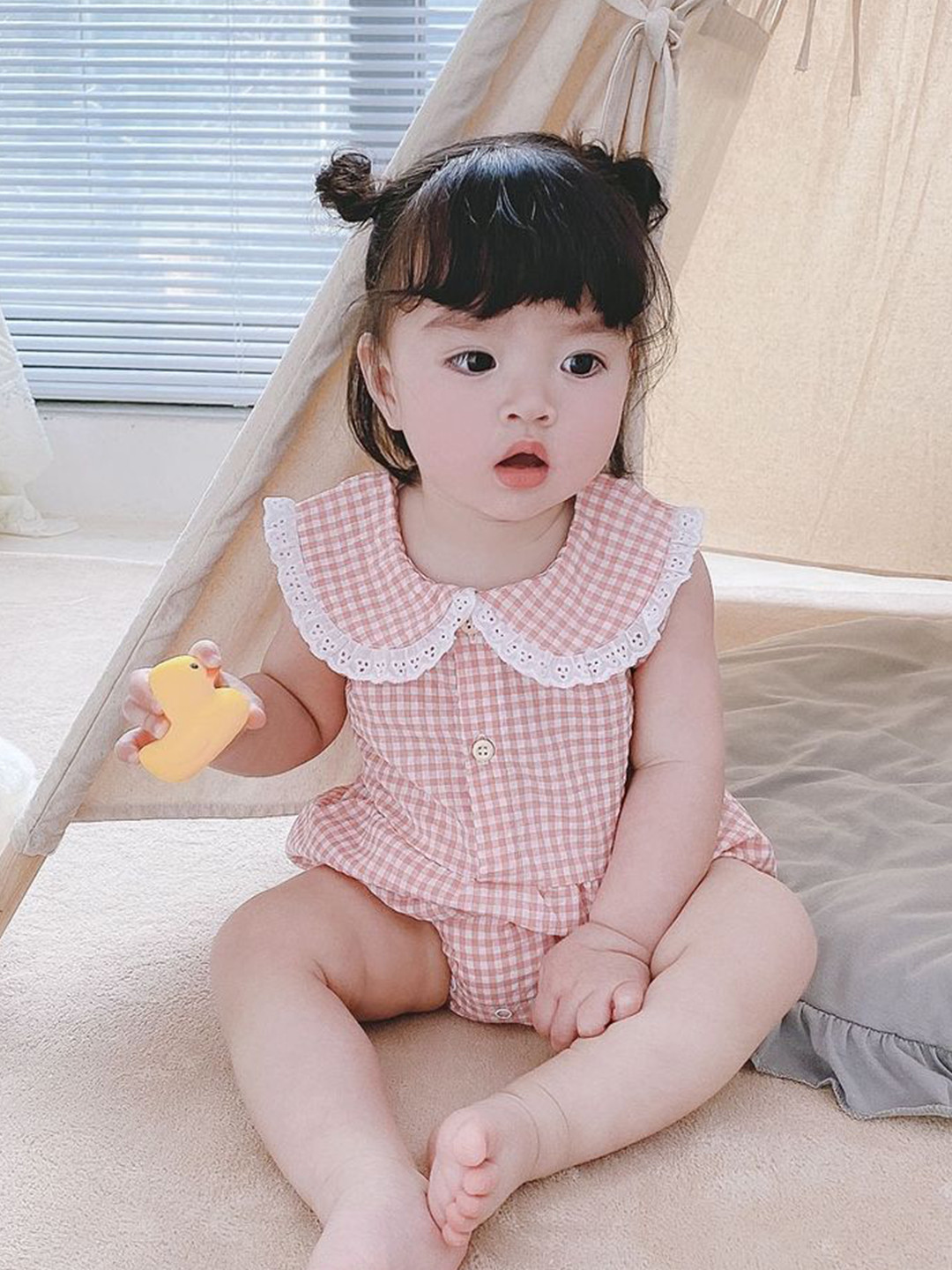 LULU & SKY Infant Girls Checked Pure Cotton Bodysuit