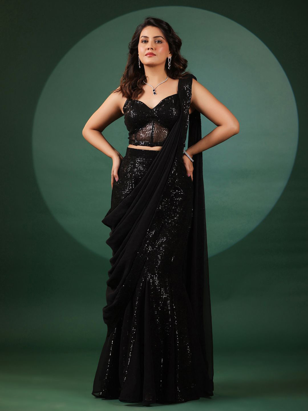 B'Infinite Embellished Sequinned Pure Georgette Saree