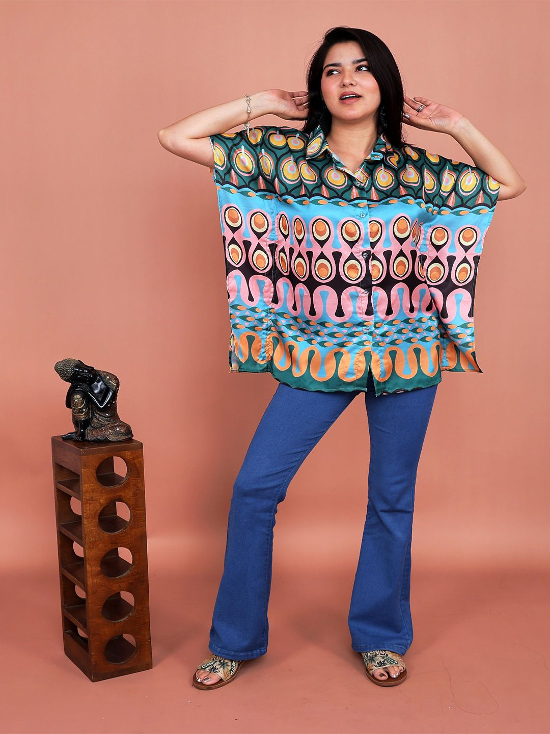 Kaajal by Vidhi Print Kimono Sleeve Shirt Style Top