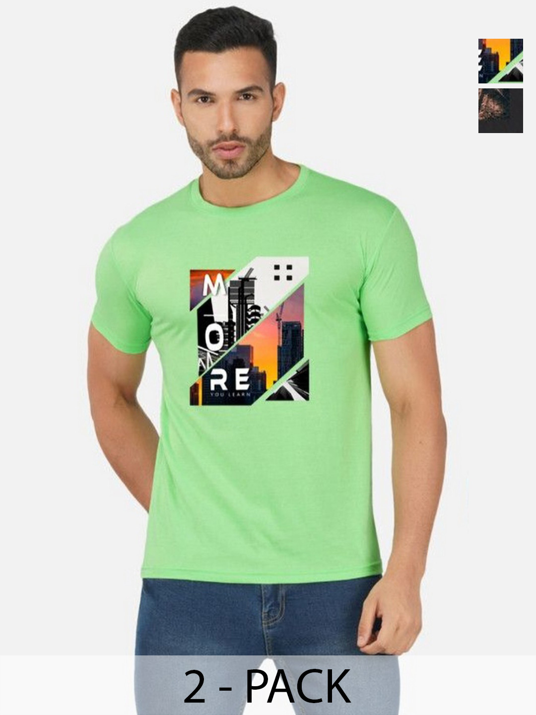 GLOBAL NOMAD Men 2 Printed Bio Finish Applique T-shirt