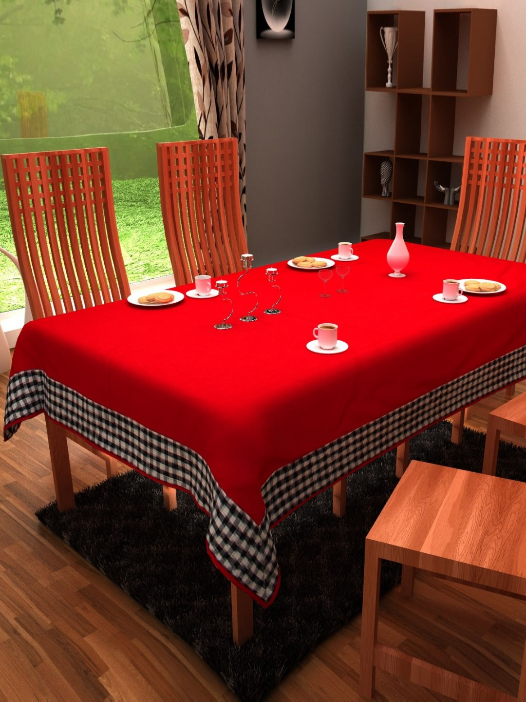 Home Heart Red Cotton 8-Seater Table Cover with Patchwork details