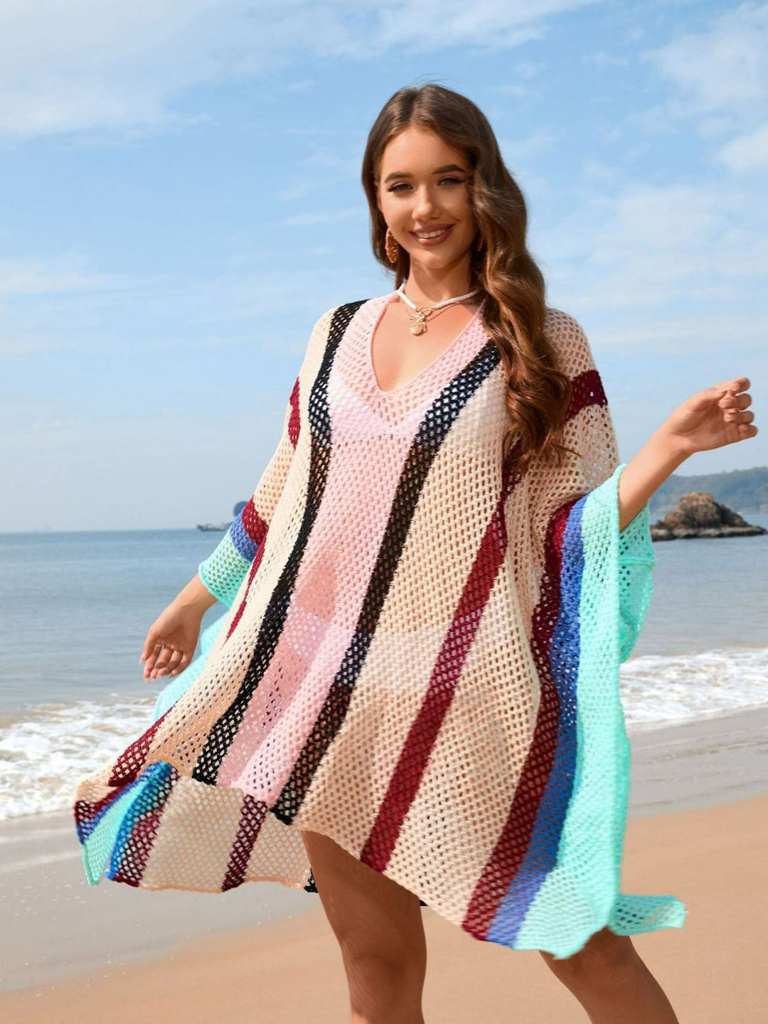 Oh Rare Striped Swimwear Cover up Top