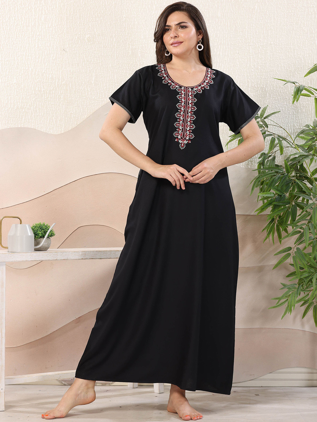 EASY MOM Embroidered Maxi Pure Cotton Nightdress