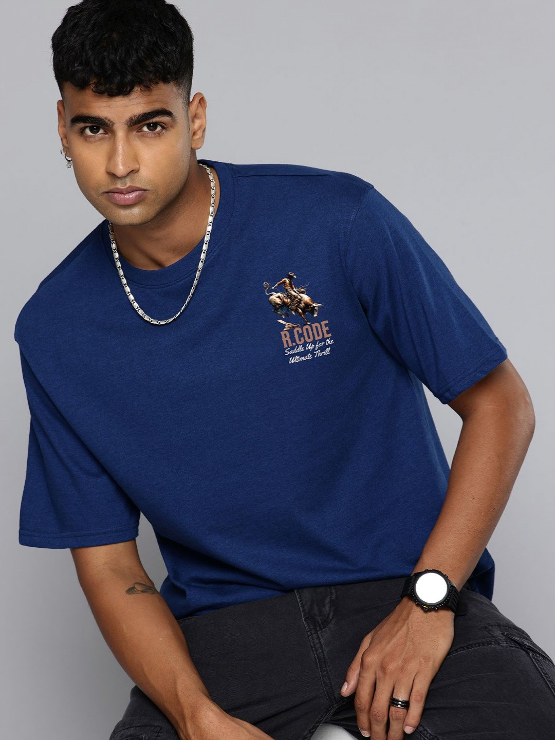 R.Code by The Roadster Life Co. Men Printed Applique T-shirt