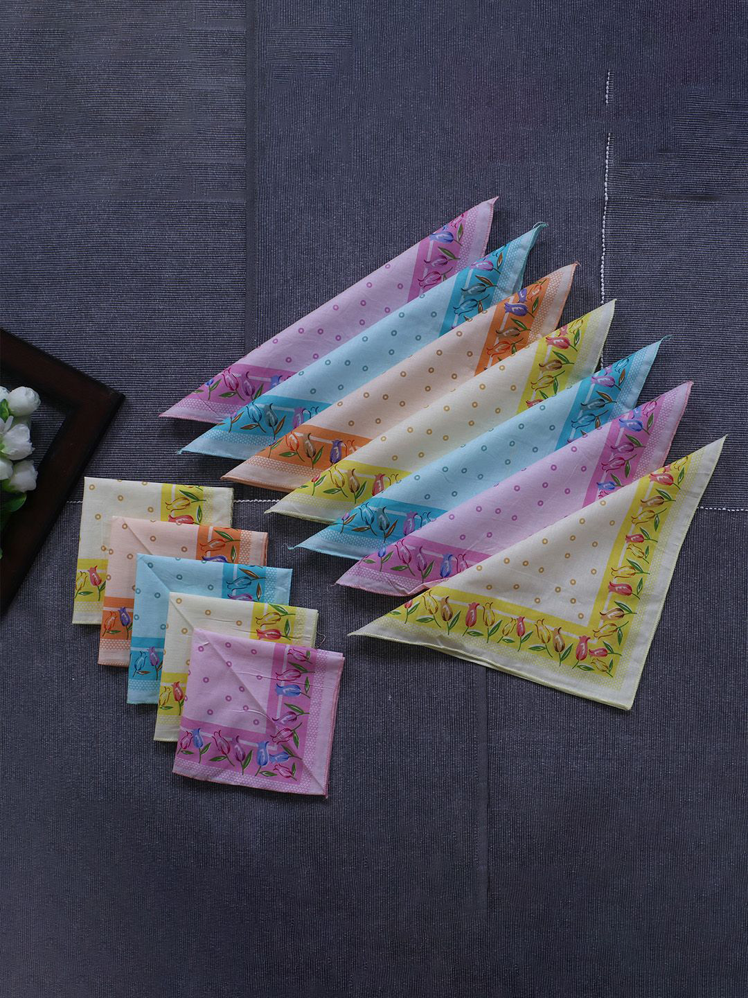 Kuber Industries Women & Girls Set Of 12 Multicolor Rose Bud Print Cotton Hankies