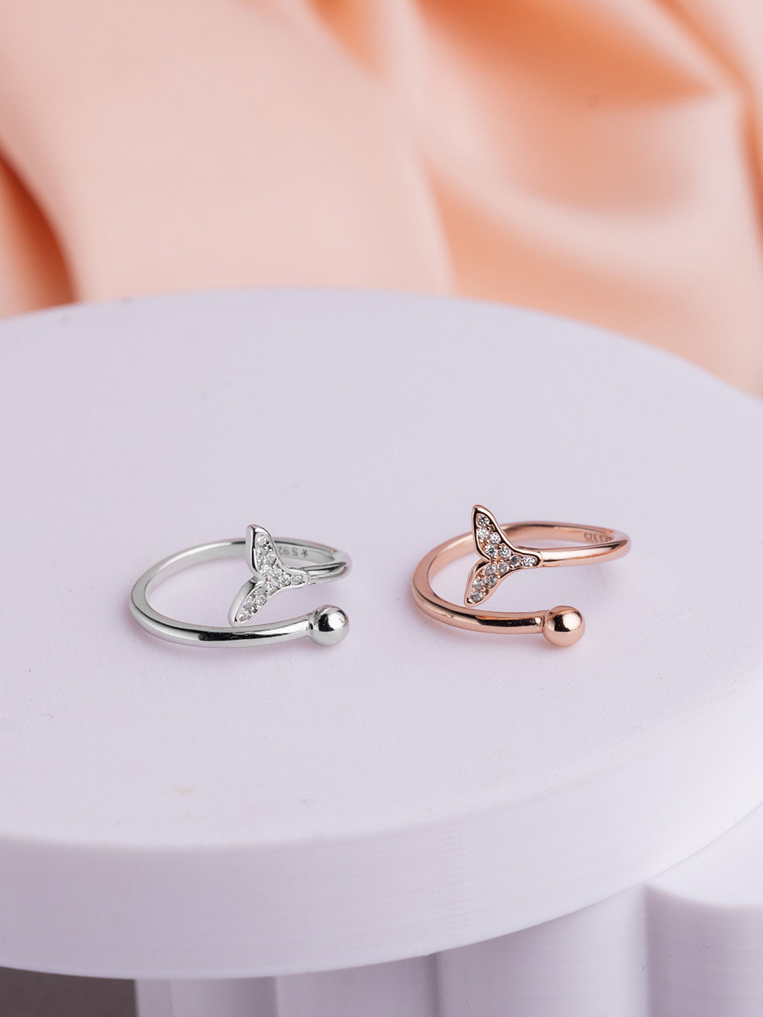 LIORA 925 Silver Jewellery Sterling Silver Rosegold Plated Fishtail Adjustable Ring