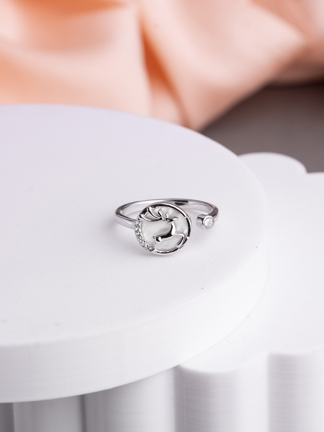 LIORA 925 Silver Jewellery Sterling Silver Rhodium Plated Adjustable Deer Ring