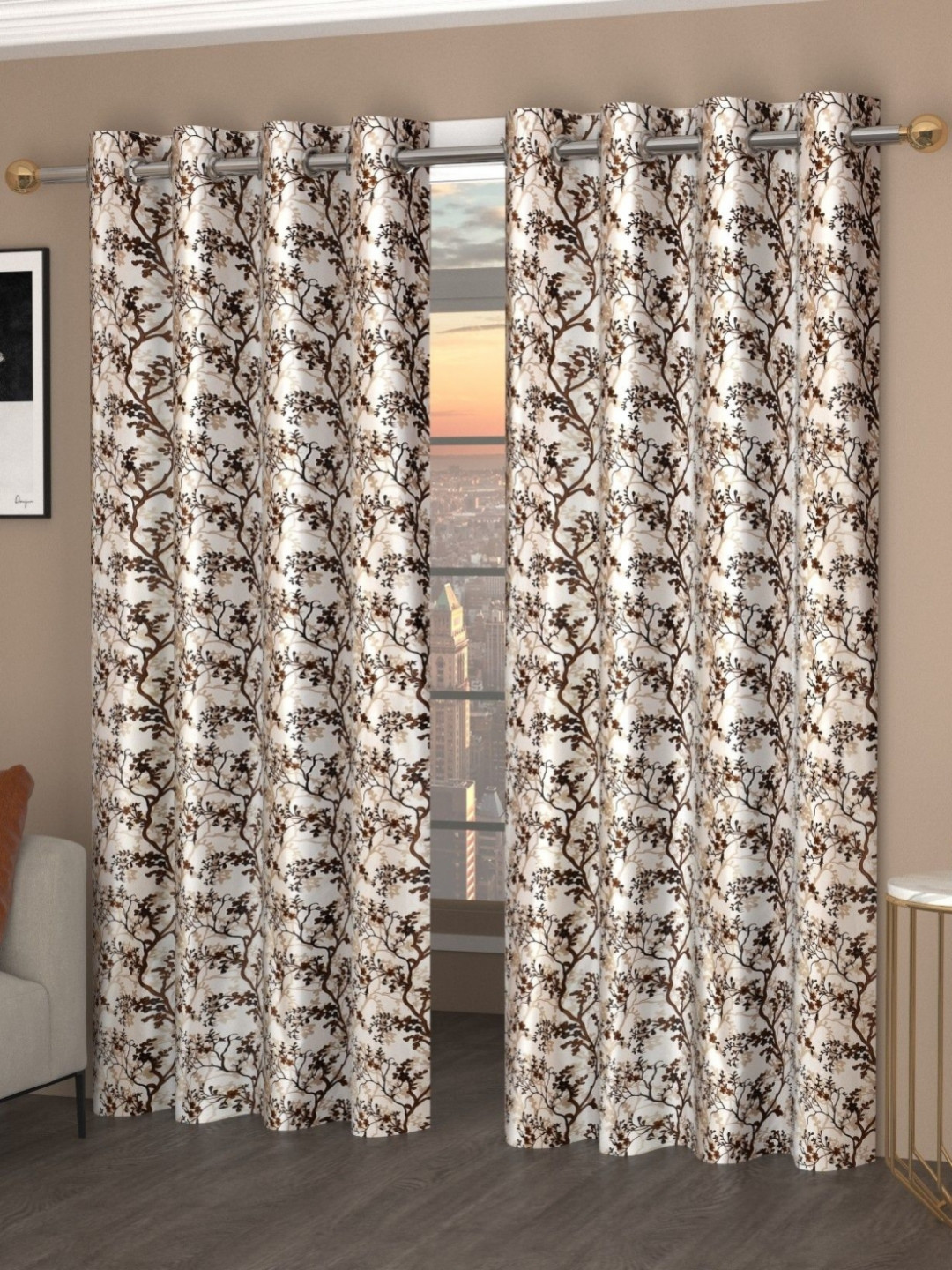 Galaxy Home Decor Coffee Brown Set of 2 Floral Long Door Curtain
