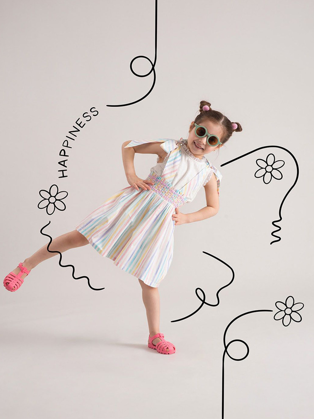 THE BABY TRUNK Multi Stripes Organic Cotton Top with Tie-Up Skirt Clothing Set