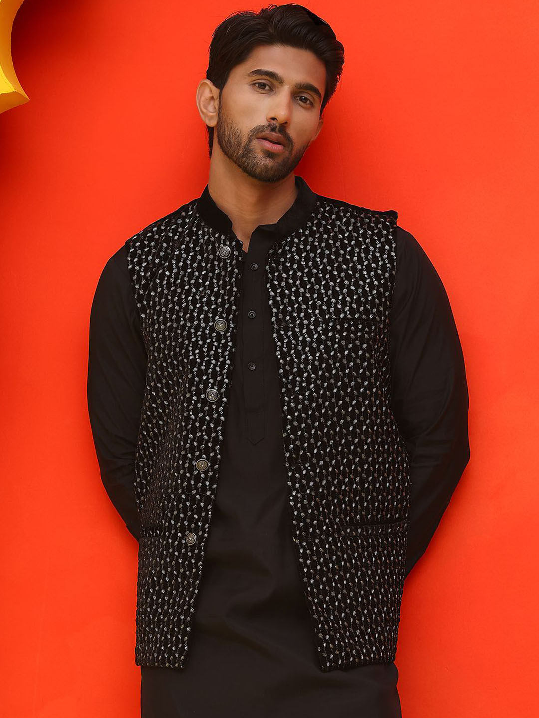 Jompers Embroidered Mandarin Collar Nehrujacket
