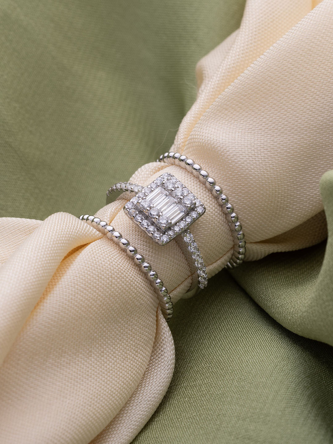 LIORA 925 Silver 3 Pcs Sterling Silver Rhodium Plated Finger Rings