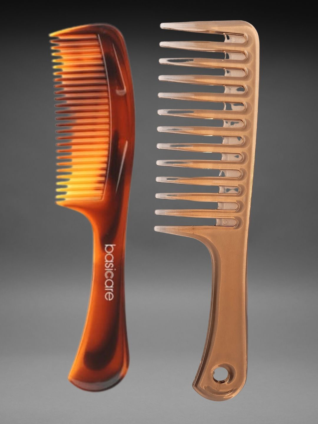 basicare Set Of 2 Wide Teeth & Wet Care Detailing Hair Combs - Brown