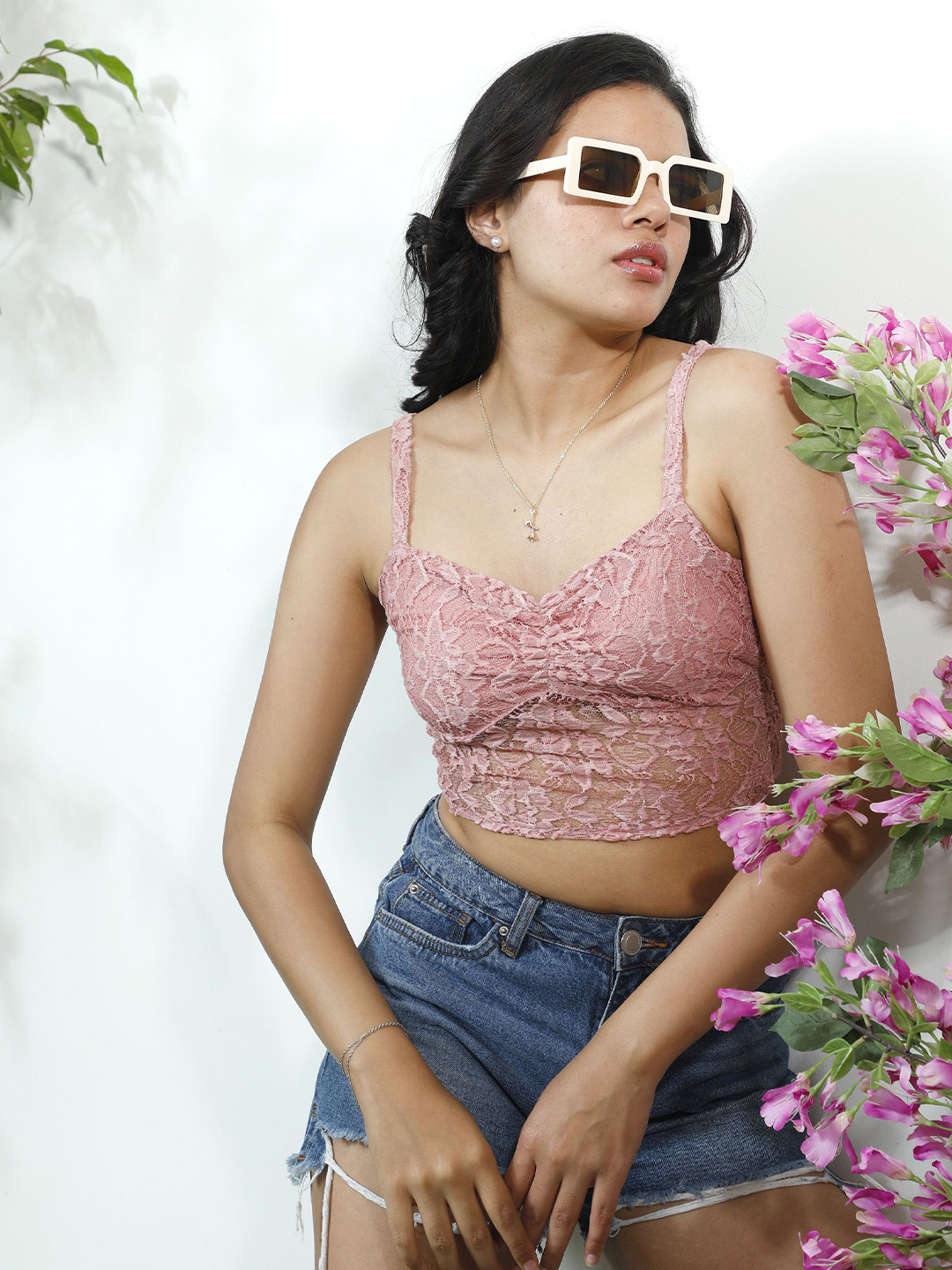 Athena Unapologetic Floral Sheer Lace Tank Crop Top