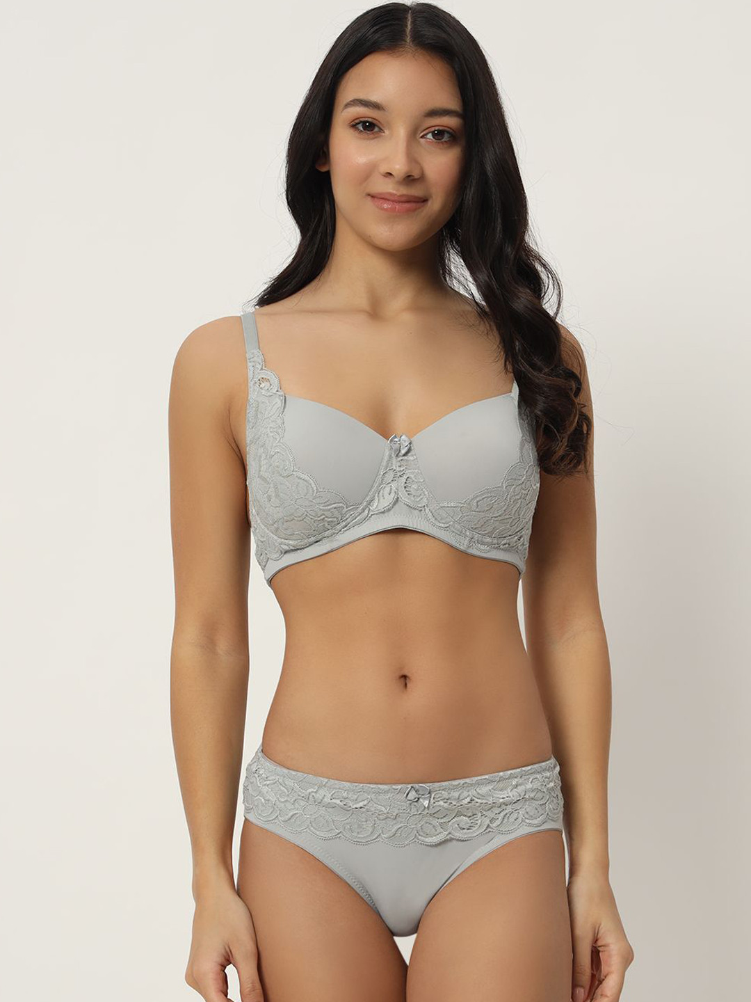 EFFECTIN Lace Self Design Full Coverage Lightly Padded Lingerie Set-1278_Nude