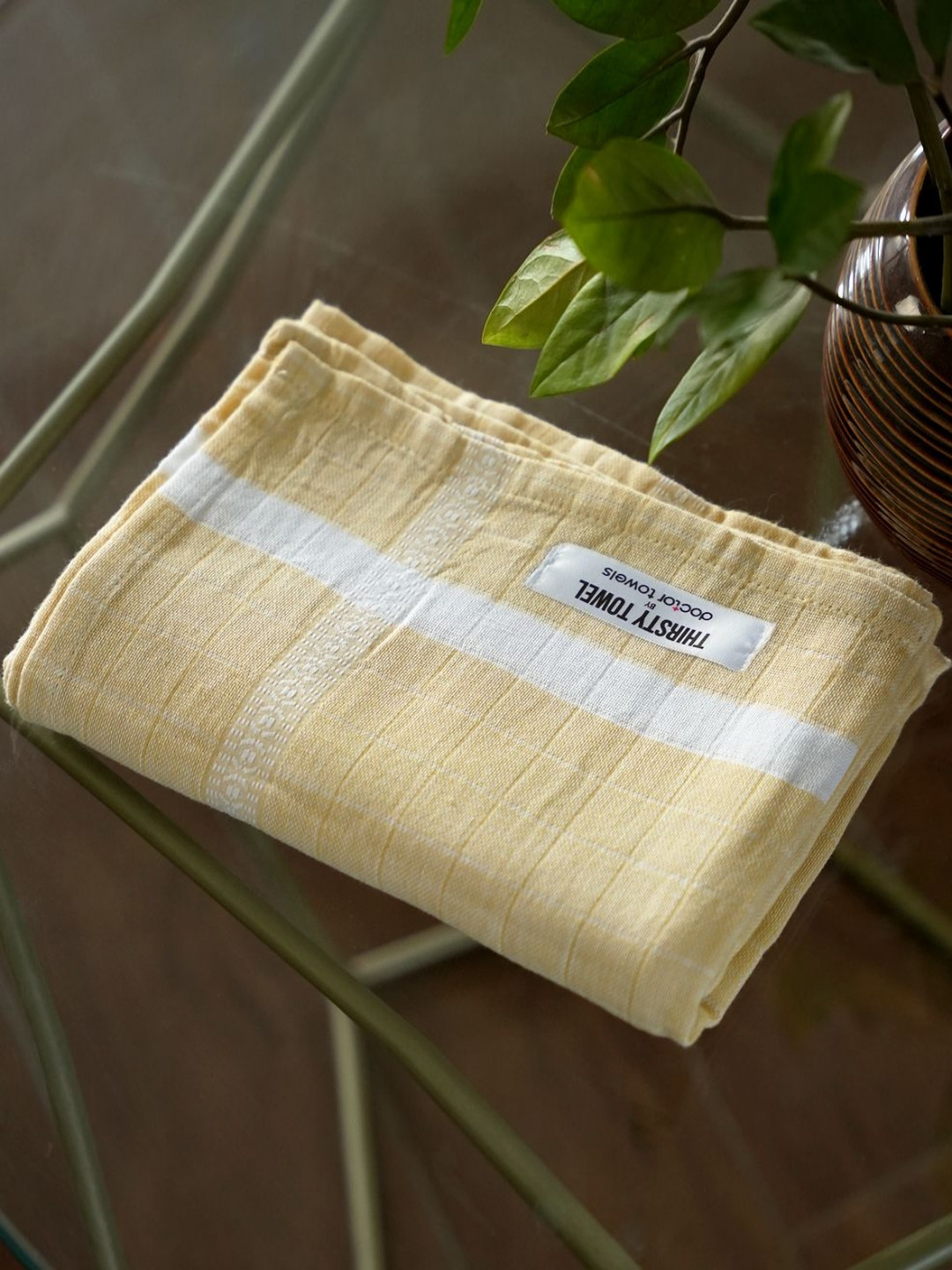 Thirsty Towel Yellow & White 1 Striped Cotton 150 GSM Bath Towel
