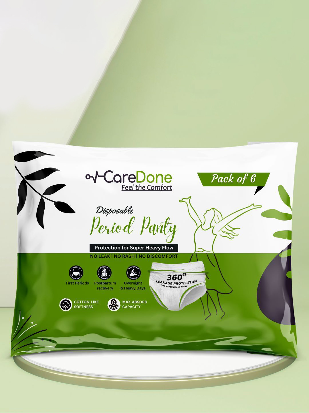 CareDone Disposable Leakproof Overnight Protection Cotton Period Panty - 2XL - 6 Pads