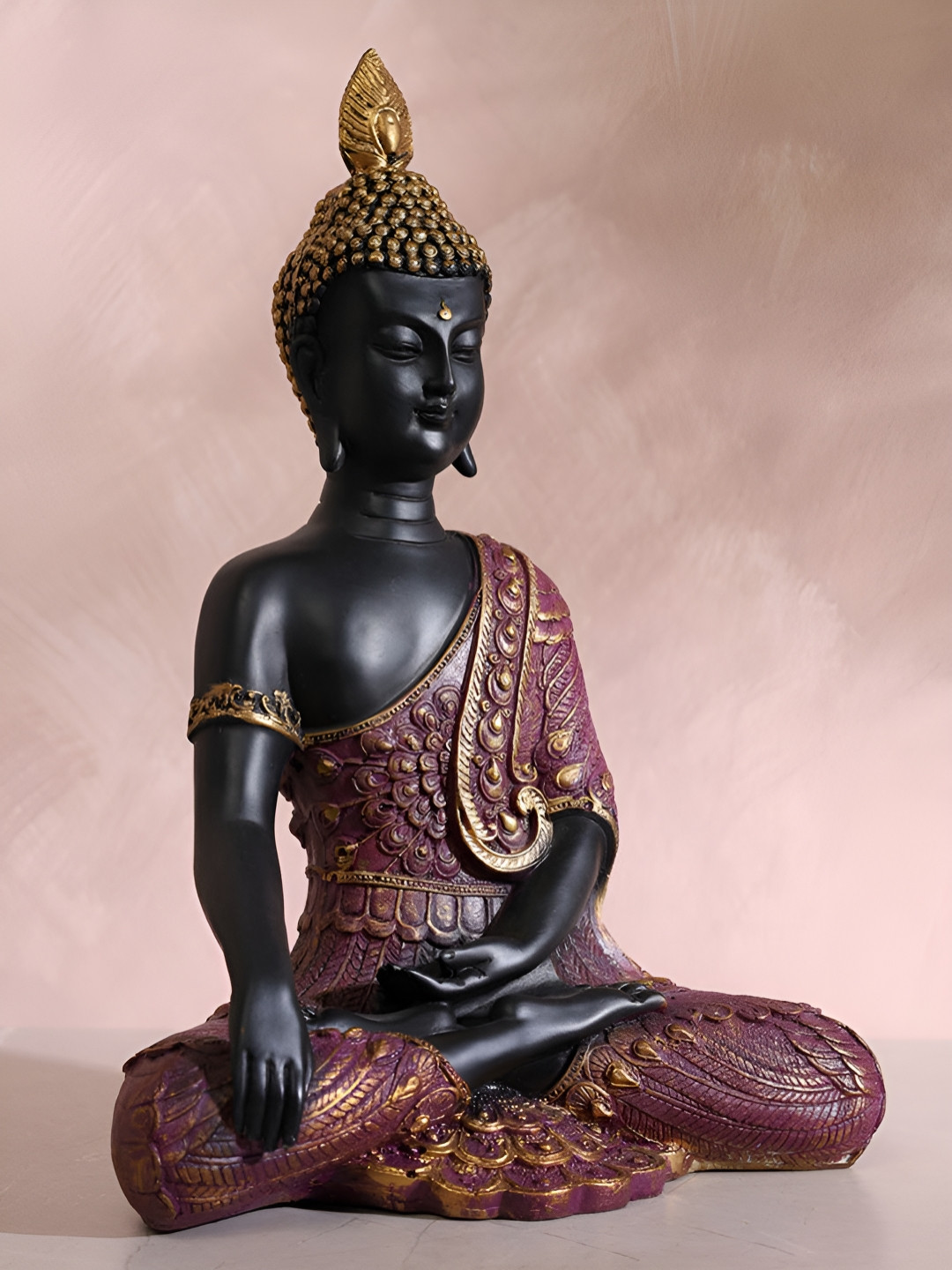 HOME 360 Serenity Budhha Burgundy Polyresin Glossy Living Room Small Showpiece - 11.8 Inches