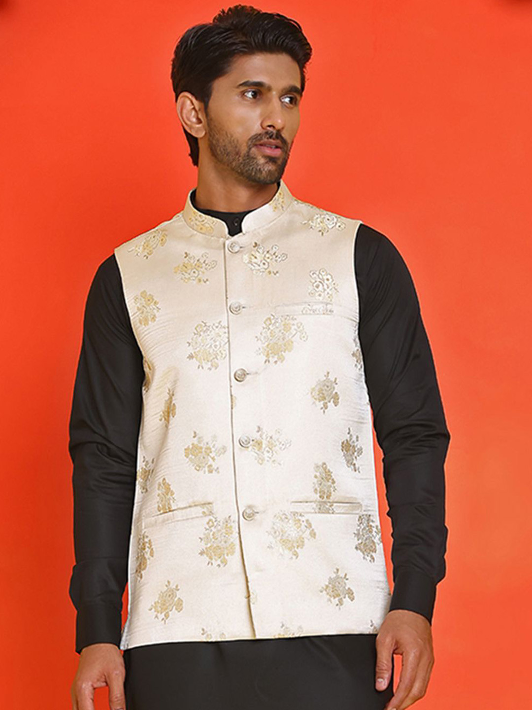 Jompers Embossed design Mandarin Collar Nehrujacket