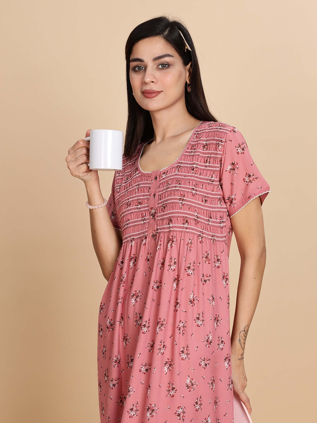 9shines Label  Floral Print   Maxi Regular Nightdress