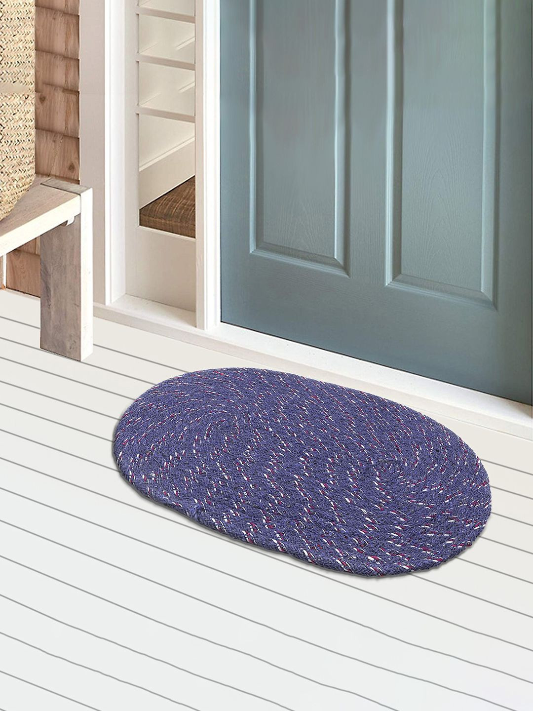 Kuber Industries Blue Oval Door Mat