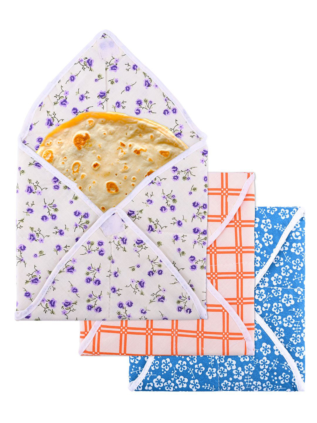 Kuber Industries White 3 Pieces Cotton Multi-Utility Roti Cloth Organisers
