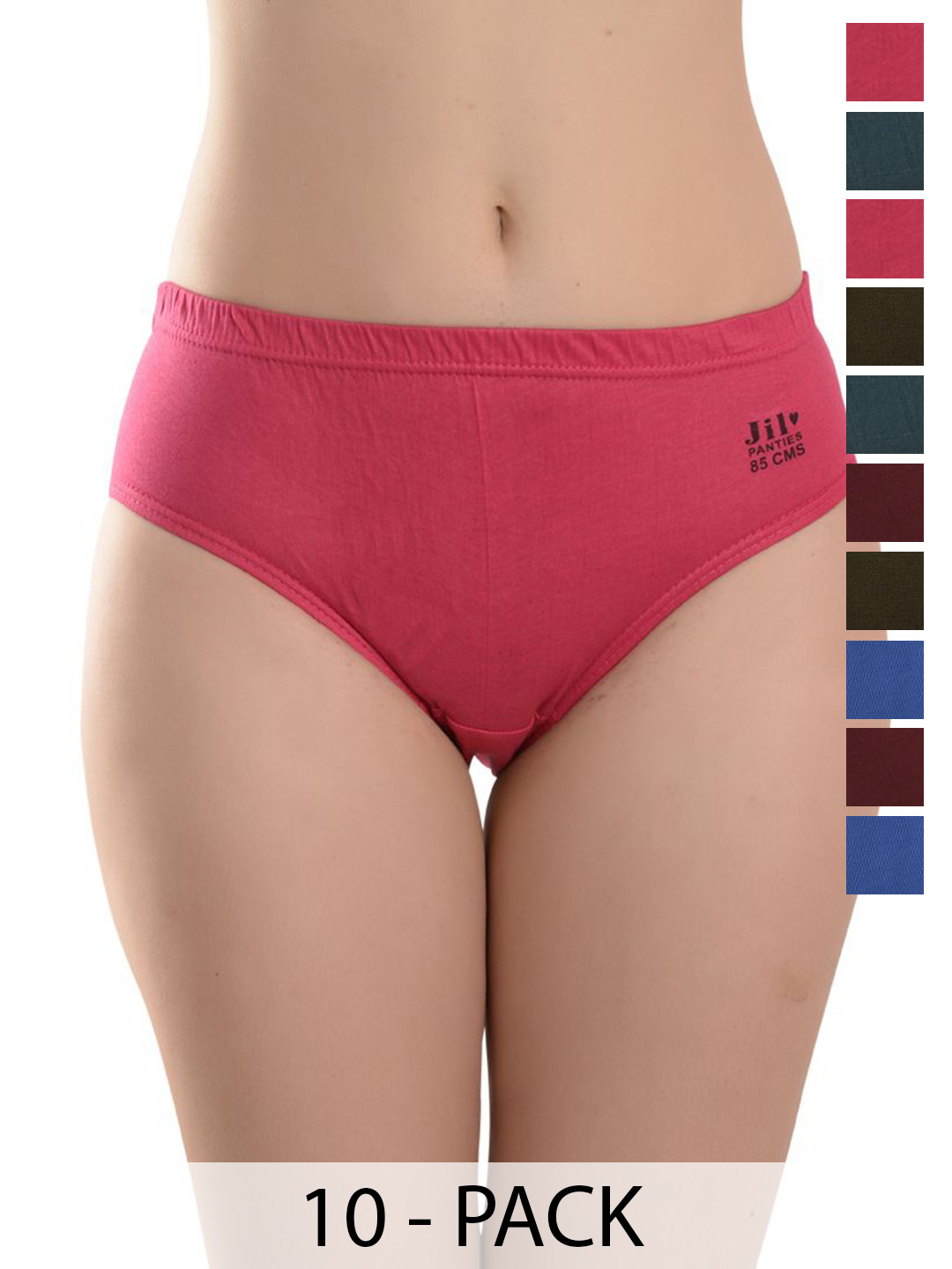 JIL X Pack Of 10 Cotton Hipster Briefs MY-JILX-PLAIN-IE-10PC