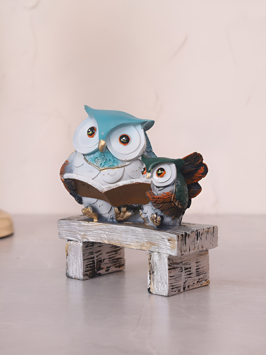 HOME 360 Book Owls on Bench Blue Polyresin Matte Living Room Tiny Showpiece -