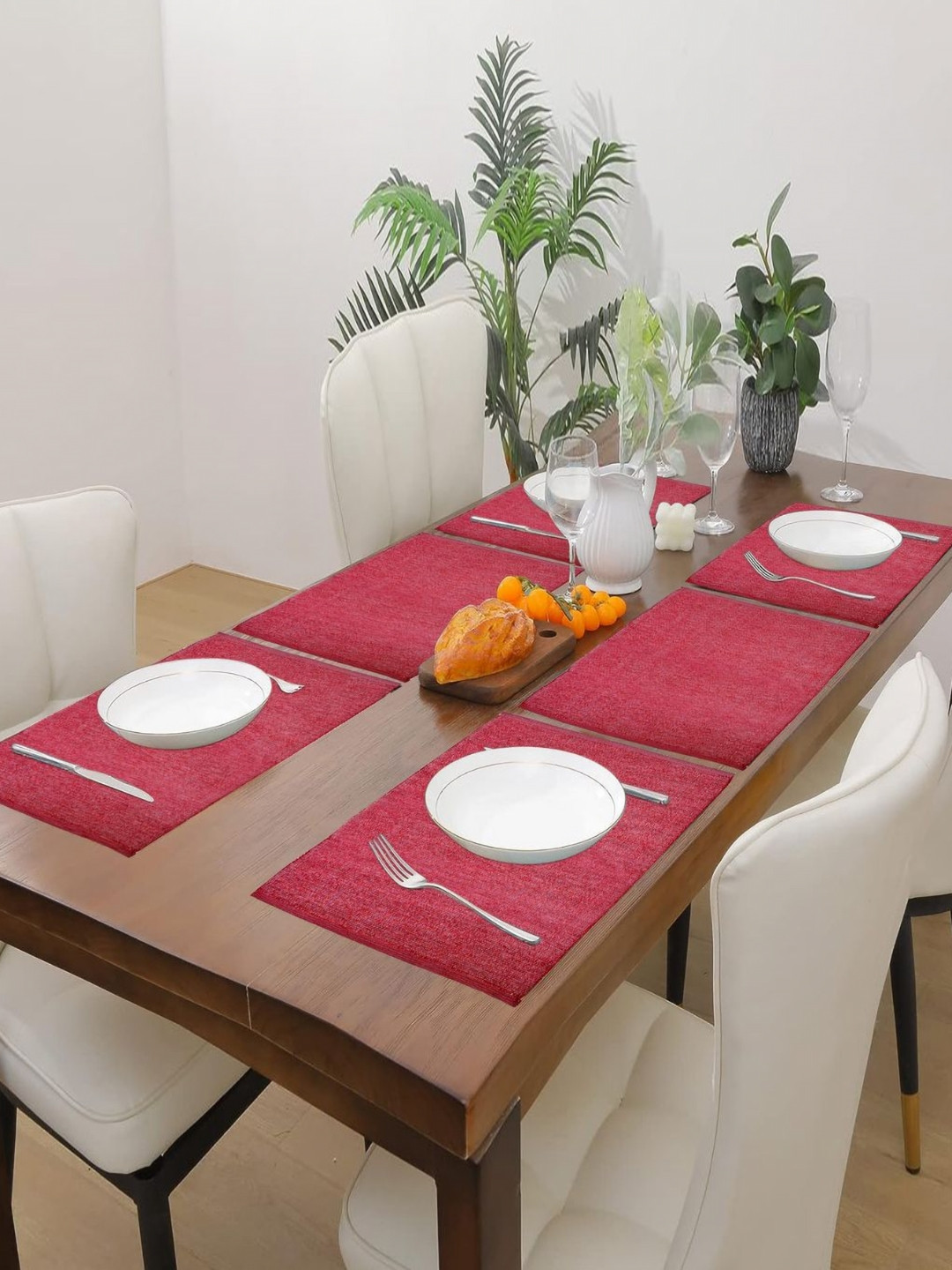 PRAKARTIK 6-Pcs Red Ribbed Cotton TablePlacemats