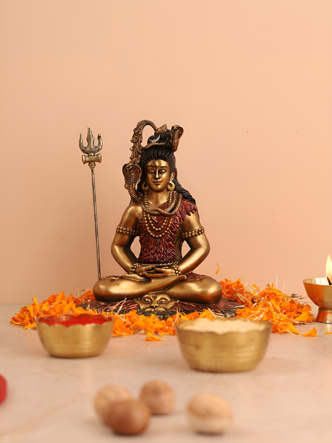 HOME 360 Lord Shiv Ji Gold Polyresin Natural Prayer Room Small Showpiece - 9.1 Inches