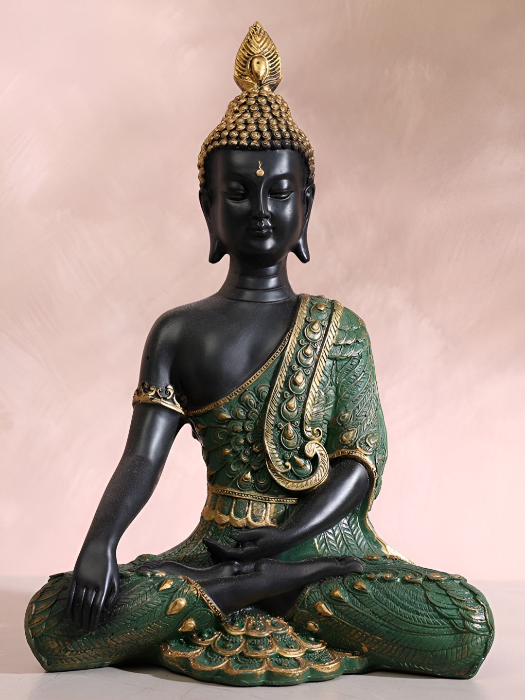 HOME 360 Serenity Budhha Green Polyresin Matte Living Room Small Showpiece - 11.8 Inches