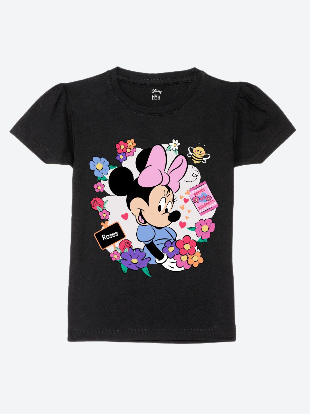 Wear Your Mind Girls Minnie Mouse Printed Puff Sleeves Tropical Pure Cotton T-shirt
