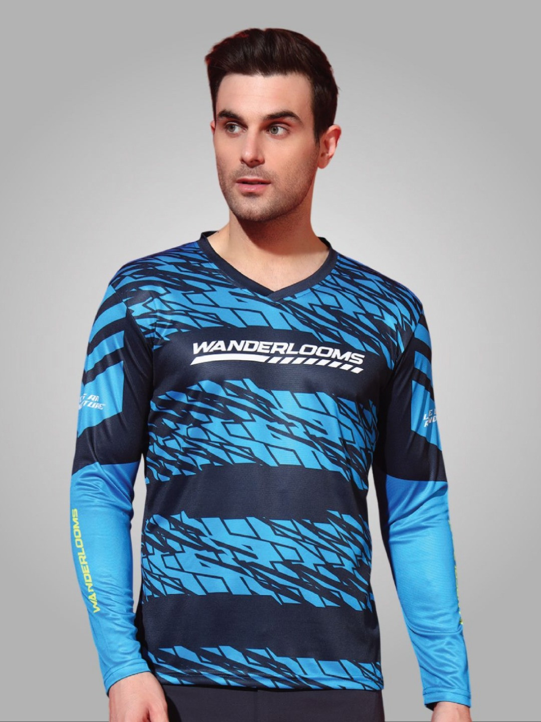 WANDERLOOMS Trail Torque Riding Jersey Graphic Printed V-Neck Sports T-shirt