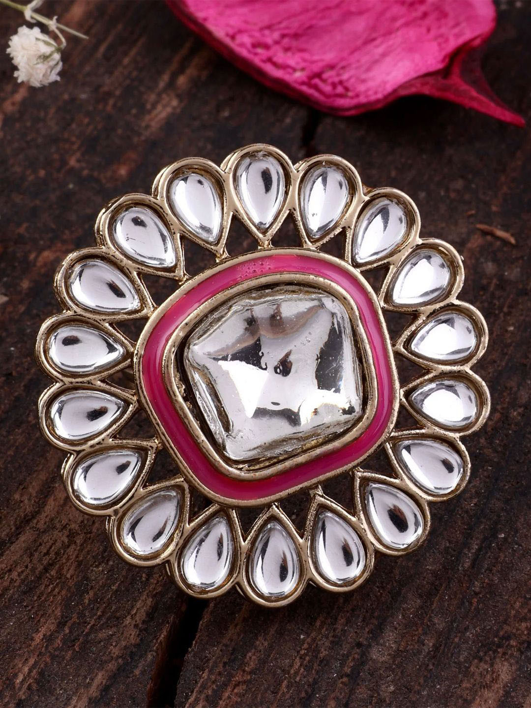 SHONA'S STYLE Gold-Plated Kundan-Studded Adjustable Finger Ring