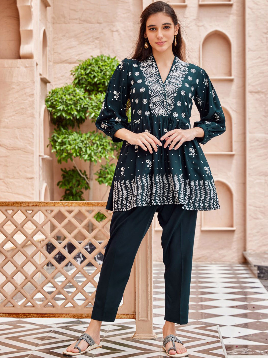 WOMEN PLUS Embroidered Rayon Silk Co-Ords