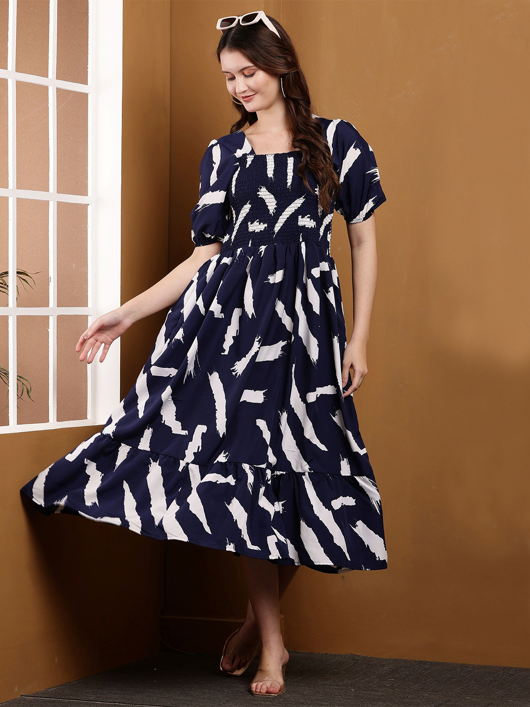 ENTRY LEVEL Print Crepe A-Line Midi Dress