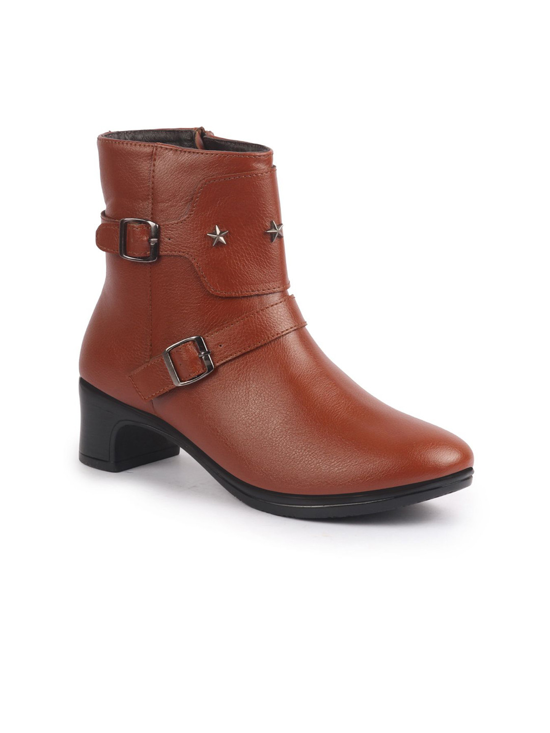 FAUSTO Women Side Zipper Flared Heel Chelsea Boots