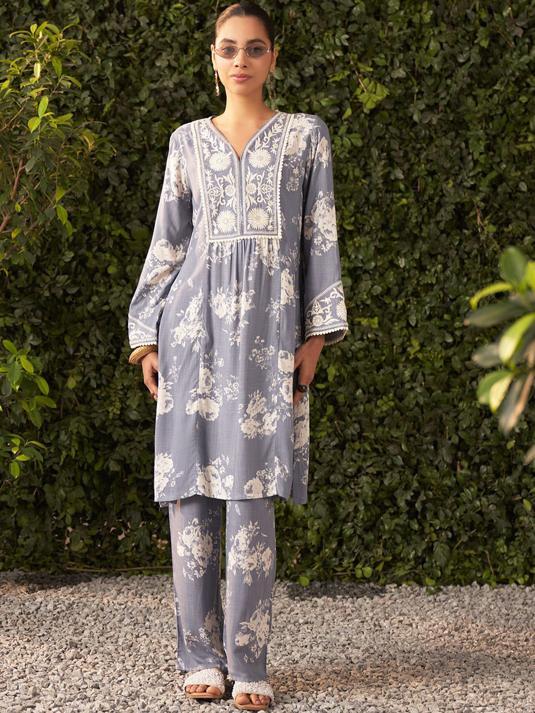 Lakshita Grey Printed Rayon Co-Ords