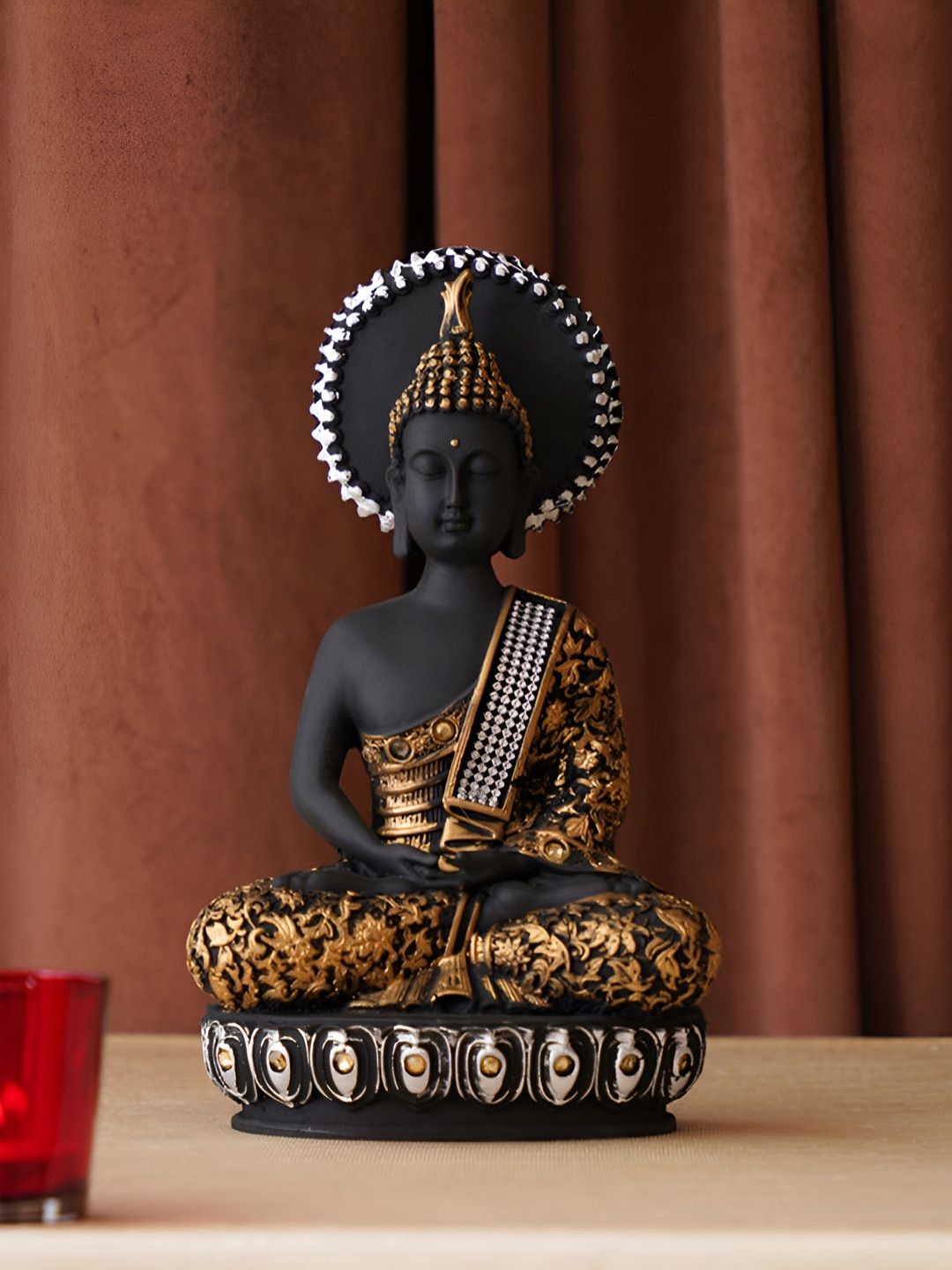 HOME 360 Chakra Buddha Black Polyresin Matte Home Office Small Showpiece - 15.7 Inches