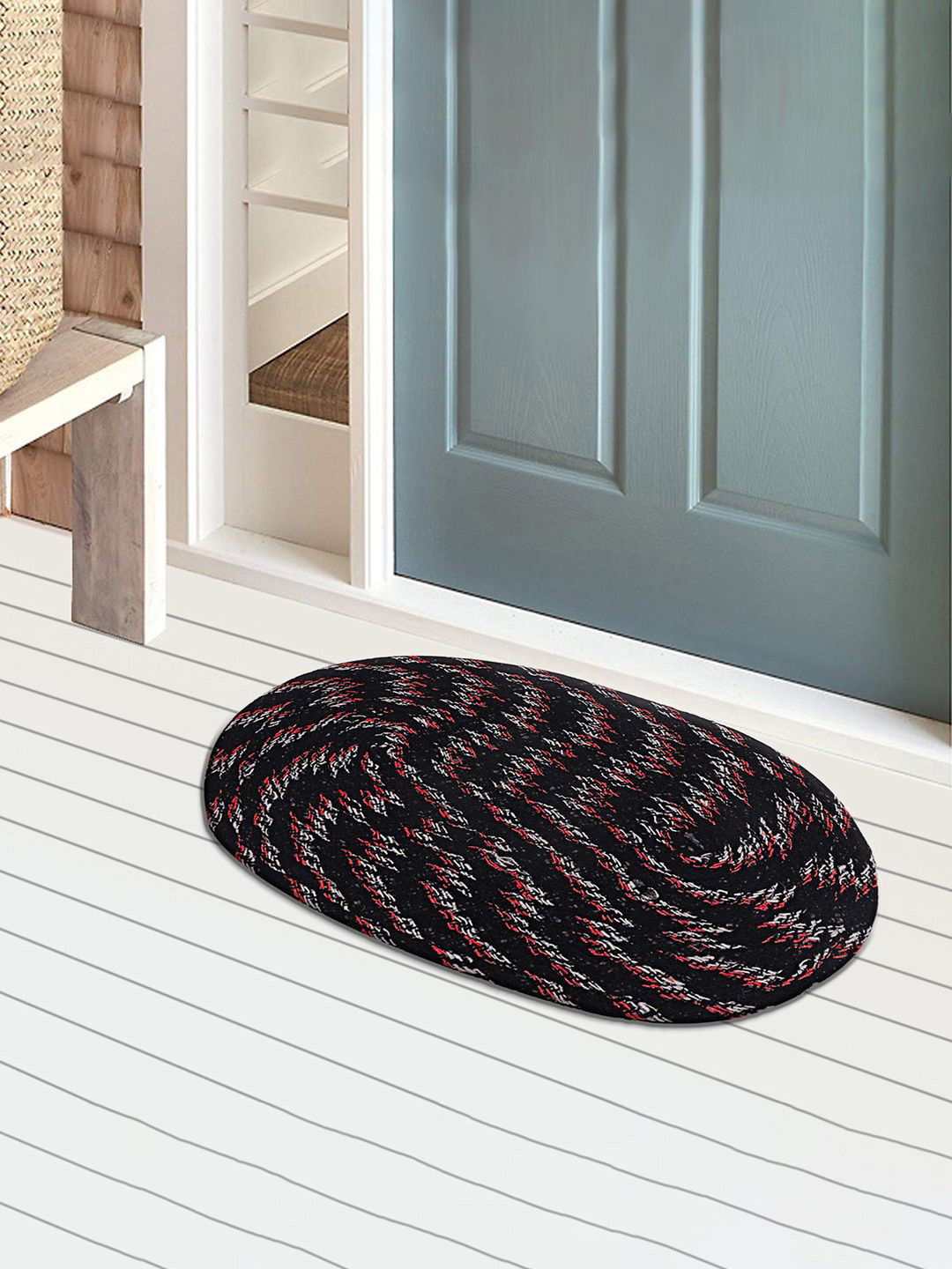 Kuber Industries 2-Pcs Black Oval Door Mat
