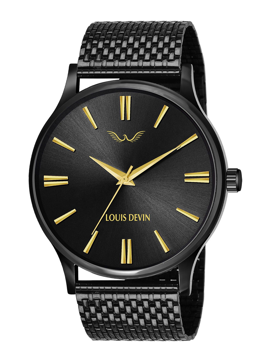 LOUIS DEVIN Men Brass Embellished Dial & Straps Analogue Watch LD-BK047-GLDBLK