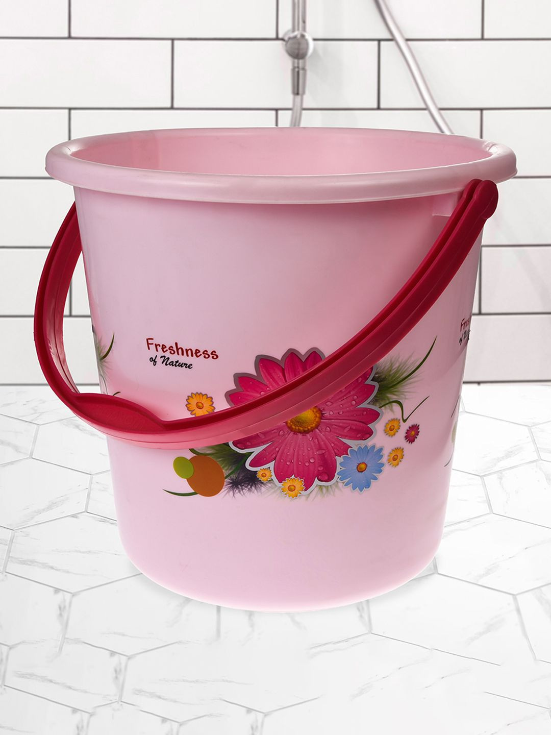 Kuber Industries Pink & Red Floral Plastic Bath Accessories Set