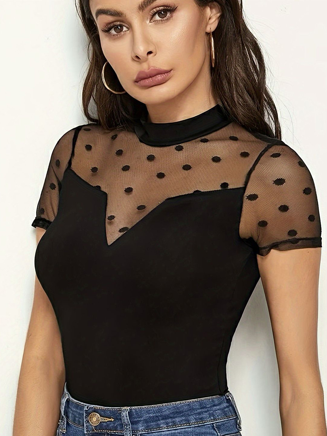 bebe Mesh Top with Polka Dot