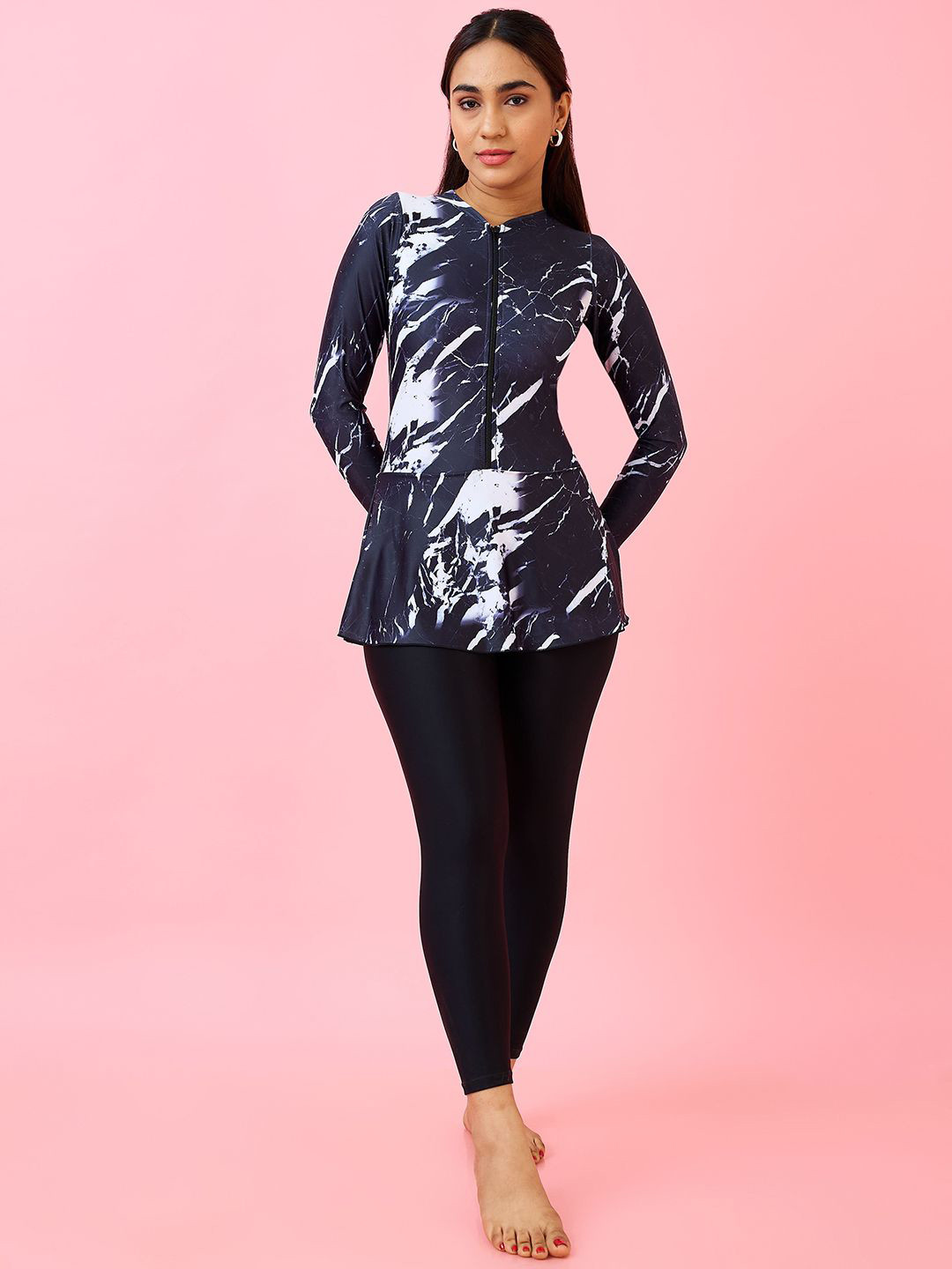 LYCOT Printed High Neck Swim Dress